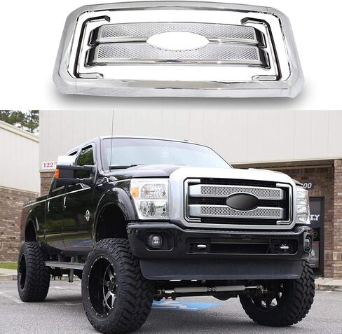 غطاء مصبغة لـ 2011-2016 Ford F-250 F-350 F-450 F-550 غطاء المصد الأمامي فائق التحمل من الكروم ABS غطاء الشواية-8 قطعة-YOUNGERCAR in Saudi Arabia