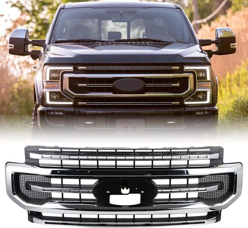 Chrome Plating Type Grille Assembly Compatible with 2020-2022 Ford F-250 F-350 Super Duty Front Bumper Upper Grill (With Lower Trim Panel) Replacement LC3Z8200EA in Saudi Arabia