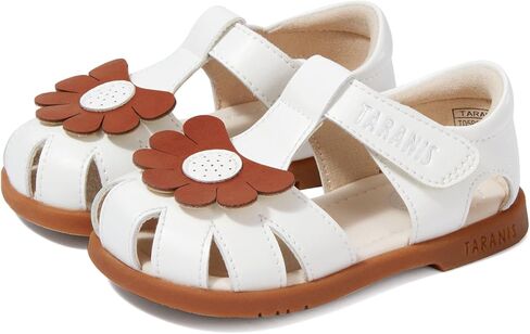 صنادل TARANIS للأطفال الصغار، أحذية بيضاء للفتيات، صنادل جلدية بمقدمة مغلقة للأطفال in Kuwait