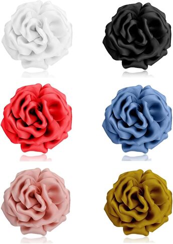 Tornito 6Pcs Rose Brooch and Pin Fabric Flower Lapel Pin Hair Clip Hat Pin Wedding Party Dance Banquet Dress Clothes Accessories for Women Yellow White Red Black Blue Green Pink Khaki Tone 10cm 12cm in Saudi Arabia