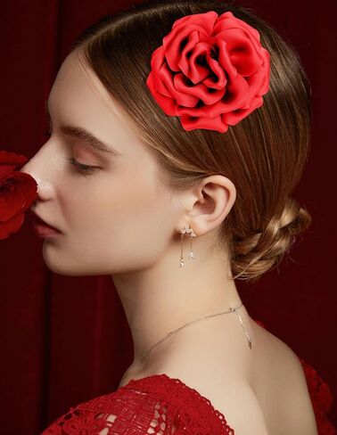 Tornito 6Pcs Rose Brooch and Pin Fabric Flower Lapel Pin Hair Clip Hat Pin Wedding Party Dance Banquet Dress Clothes Accessories for Women Yellow White Red Black Blue Green Pink Khaki Tone 10cm 12cm in Saudi Arabia