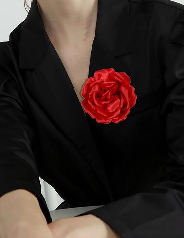 Tornito 6Pcs Rose Brooch and Pin Fabric Flower Lapel Pin Hair Clip Hat Pin Wedding Party Dance Banquet Dress Clothes Accessories for Women Yellow White Red Black Blue Green Pink Khaki Tone 10cm 12cm in Saudi Arabia
