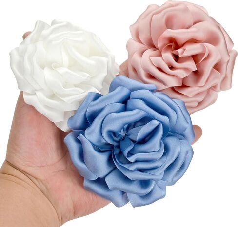 Tornito 6Pcs Rose Brooch and Pin Fabric Flower Lapel Pin Hair Clip Hat Pin Wedding Party Dance Banquet Dress Clothes Accessories for Women Yellow White Red Black Blue Green Pink Khaki Tone 10cm 12cm in Saudi Arabia