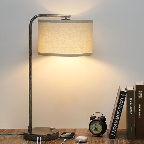 Seaside village Bedside Table Lamp with USB C+A Charging Ports, Fully Dimmable Industrial Tall Nightstand Reading Desk Lamp for Bedroom, Living Room, Office, 9W LED Bulb Included in Saudi Arabia