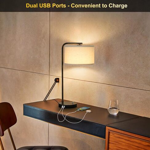 Seaside village Bedside Table Lamp with USB C+A Charging Ports, Fully Dimmable Industrial Tall Nightstand Reading Desk Lamp for Bedroom, Living Room, Office, 9W LED Bulb Included in Saudi Arabia