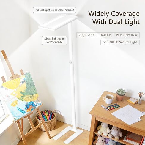 مصباح أرضي LED 120 وات، مصباح قراءة كامل الطيف للعناية بالعين 10000 لومن، مصباح أرضي طويل يعتم بمقبض 77 بوصة مع ضوء نهاري طبيعي 4000 كلفن، مصباح قائم في الزاوية الساطعة لغرفة النوم وغرفة المعيشة وغرفة الدراسة والمكتب in Kuwait