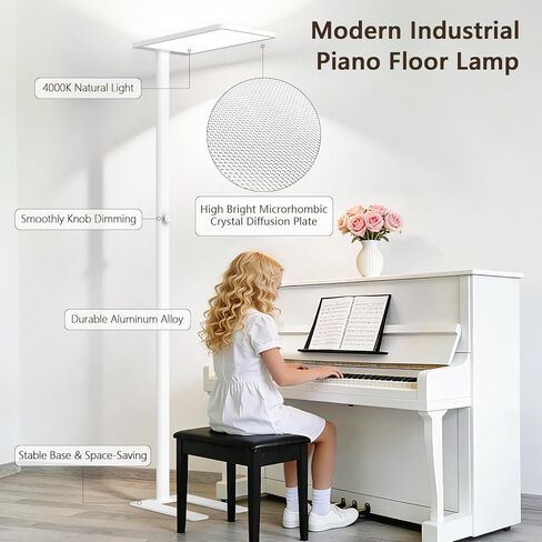 مصباح أرضي LED 120 وات، مصباح قراءة كامل الطيف للعناية بالعين 10000 لومن، مصباح أرضي طويل يعتم بمقبض 77 بوصة مع ضوء نهاري طبيعي 4000 كلفن، مصباح قائم في الزاوية الساطعة لغرفة النوم وغرفة المعيشة وغرفة الدراسة والمكتب in Kuwait