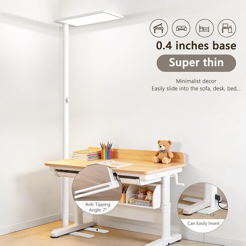 مصباح أرضي LED 120 وات، مصباح قراءة كامل الطيف للعناية بالعين 10000 لومن، مصباح أرضي طويل يعتم بمقبض 77 بوصة مع ضوء نهاري طبيعي 4000 كلفن، مصباح قائم في الزاوية الساطعة لغرفة النوم وغرفة المعيشة وغرفة الدراسة والمكتب in Kuwait