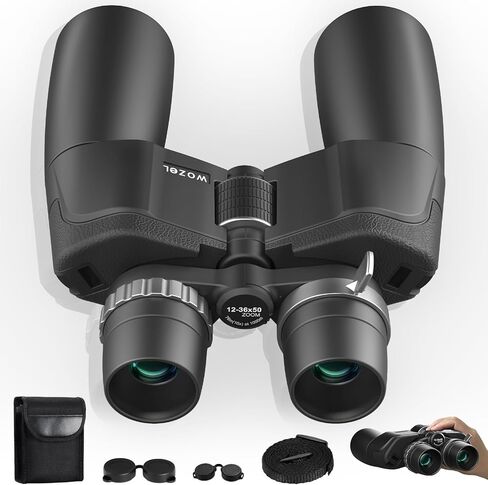 High Powered Zoom Binoculars for Adults - 12-36X50 HD Professional Binoculars with Large Vision - Waterproof Binocular with Low Light for Bird Watching Travel Hunting Sports Cruise Outdoor in Kuwait