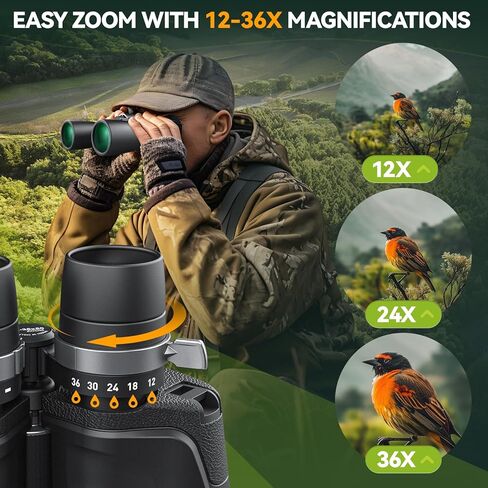 High Powered Zoom Binoculars for Adults - 12-36X50 HD Professional Binoculars with Large Vision - Waterproof Binocular with Low Light for Bird Watching Travel Hunting Sports Cruise Outdoor in Kuwait