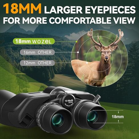 High Powered Zoom Binoculars for Adults - 12-36X50 HD Professional Binoculars with Large Vision - Waterproof Binocular with Low Light for Bird Watching Travel Hunting Sports Cruise Outdoor in Kuwait