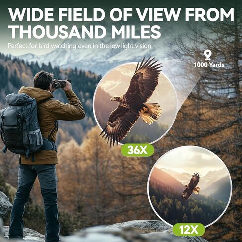 High Powered Zoom Binoculars for Adults - 12-36X50 HD Professional Binoculars with Large Vision - Waterproof Binocular with Low Light for Bird Watching Travel Hunting Sports Cruise Outdoor in Kuwait