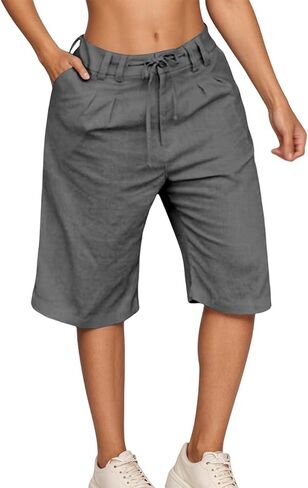 Cotton Linen Shorts for Women Drawstring Elastic Waisted Lightweight Casual Fit Summer Beach Bermuda Shorts with Pockets in Saudi Arabia