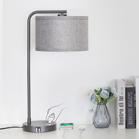 Seaside village Bedside Table Lamp with USB C+A Charging Ports, Fully Dimmable Industrial Tall Nightstand Reading Desk Lamp for Bedroom, Living Room, Office, 9W LED Bulb Included in Saudi Arabia