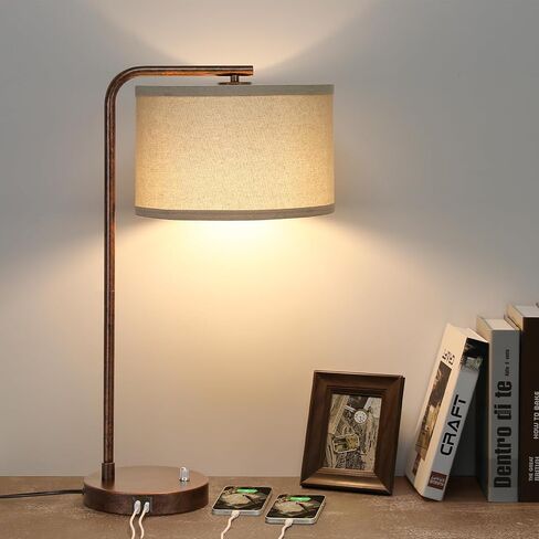 Seaside village Bedside Table Lamp with USB C+A Charging Ports, Fully Dimmable Industrial Tall Nightstand Reading Desk Lamp for Bedroom, Living Room, Office, 9W LED Bulb Included in Saudi Arabia