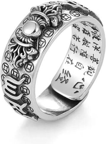 Feng Shui Vajra Mantra Ring, S925 Stering Silver Engrave Cameo Six Words Mantra Ring Protection Amulet Wealth Lucky Love Jewelry, Adjustable Rings for Men Women in Saudi Arabia