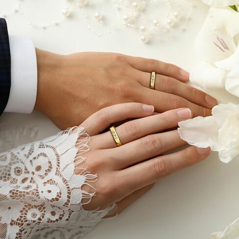 anavia شخصية اسم تاريخ 4mm الفولاذ المقاوم للصدأ شريط الدائري، تخصيص الأرقام الرومانية الأحرف الأولى تاريخ لامعة النهاية الفرقة الدائري، الزفاف الخطوبة وعد الدائري للنساء الرجال in Kuwait