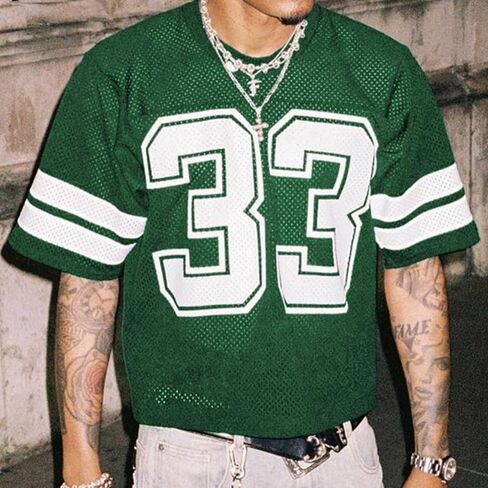 Men's Oversized Mesh Football Jersey T-Shirt - Vintage Graphic Print Short Sleeve Tee Y2K Streetwear Hip Hop Top in Saudi Arabia