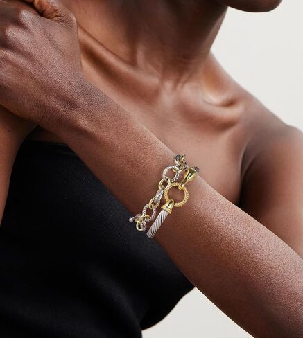 2Pcs Twisted Cable Bangle and Chain Set, Trendy Gold and Silver Bracelets Two Tone Link Mixed Metal Jewelry for Women in Saudi Arabia