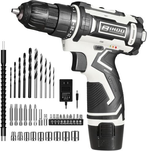 Drill Driver Set, 12V Cordless Drill with Battery and Charger, LED Drill Tools Kit, 25+1 Torque Setting and 43pcs Drill Bits in Saudi Arabia