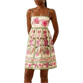 فستان نسائي من SOLY HUX بتصميم كامي مطبوع عليه زهور وحزام سباغيتي وخط متوهج فساتين صيفية قصيرة فستان الشمس in Kuwait
