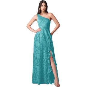 Lace Jacquard Bridesmaid Dresses Women's Ruched One Shoulder Formal Evening Party Dress in Kuwait