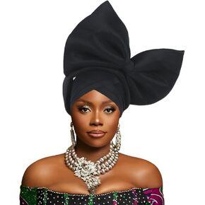 SYANKANGXIAO African Turban Cap for Women Nigeria Auto Gele Exaggerated Big Bowknot Headwraps Wedding Party Headwear Hat in Kuwait