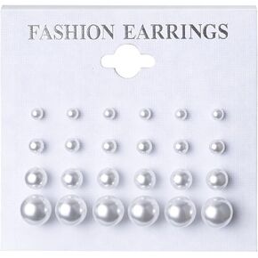 أقراط اللؤلؤ للنساء - 12 قطعة من أقراط اللؤلؤ الأبيض تشيكوسلوفاكيا المضادة للحساسية، مجموعة مجوهرات الزفاف وأعياد الميلاد وعيد الميلاد in Kuwait