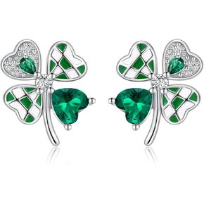 أقراط من الفضة الإسترليني بأربع أوراق البرسيم أقراط على شكل قلب من نبات النفل الأخضر الأيرلندي، هدية مجوهرات لعيد القديس باتريك للنساء in Kuwait