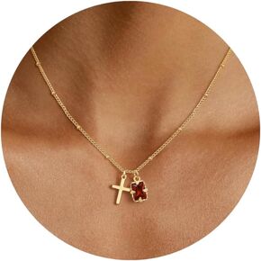 قلادة صليب جوهرة سيدمارت للنساء - مجوهرات مسيحية مطلية بالذهب عيار 14 قيراط مع قلادة جوهرة الميلاد لمدة 12 شهرًا كهدايا عيد ميلاد للنساء in Kuwait
