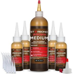 Premium Grade Cyanoacrylate (CA) Super Glue by STARBOND - 16 OZ Complete Refill KIT (453-gram) - Light Brown Medium Crack Filler 150 CPS Viscosity Adhesive for Woodworking, Woodturning, Carpentry in Kuwait