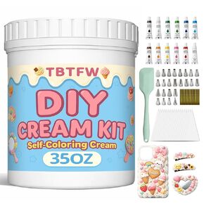 غراء كريمي 35 أونصة، مجموعة غراء كريمة مخفوقة بيضاء، مع 12 صبغة ملونة، 100 كيس أنابيب، 23 فوهة، شريط واحد وملعقة سيليكون، تستخدم في أعمال الديكور in Kuwait