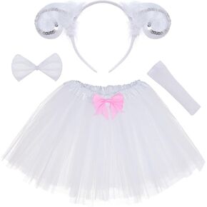 Animal Sheep Costume Tutu Set White Sheep Ears Headband and Tail Bowtie Tulle Skirt for Halloween Fancy Cosplay Party in Kuwait