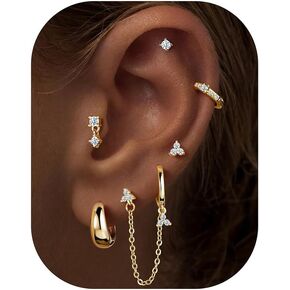 Turandoss Gold Earrings for Women, 14K Gold Plated Hypoallergenic Dangle Earrings Dainty Hoop Stud Earrings Stacks Cartilage Earrings for Multiple Piercing in Kuwait