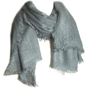aesthetinc Oversized Solid Color Open Grid Oblong Scarf Wrap Shawl with Frayed Edges (Gray) in Saudi Arabia