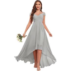 فساتين وصيفة العروس مكشوفة الكتف من PAVERJER للنساء من الشيفون ذو طيات عالية ومنخفضة in Kuwait