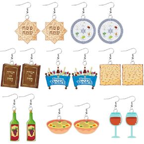 PANTIDE 8Pairs Passover Earrings for Women - Jewish Pesach Seder Food Matzo Haggadah Red Wine Earrings, Drop Dangle Acrylic Lightweight Cute Ear Decoration, Jewish Holiday Party Passover Jewelry Gift in Kuwait
