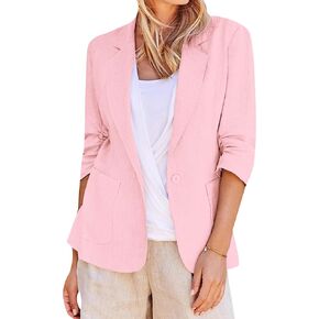 GRASWE Women Linen Single Button Blazers 3/4 Sleeve Solid Color Jacket Work Summer Cardigan in Kuwait