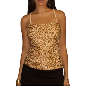 OYOANGLE Women's Sequin Shiny Cami Top Spaghetti Strap Scoop Neck Fitted Glitter Camisole Party Clubwear in Kuwait