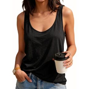 قميص نسائي كاجوال بدون أكمام من Prettywear برقبة واسعة بدون أكمام للربيع والصيف من خليط القطن والكتان in Kuwait