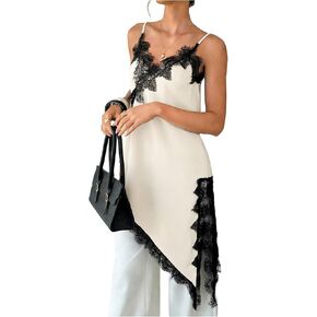 Verdusa قمصان دانتيل غير متماثلة للنساء، قميص قصير عصري برقبة على شكل حرف V من الساتان للخروج in Kuwait