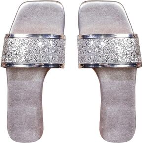 GORGLITTER Women's Glitter Sparkly Flat Sandals Sequin Rhinestone Dressy Square Open Toe Slip on Beach Slides Shoes in Kuwait