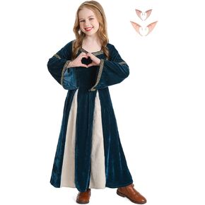 فستان للفتيات من Ren Faire بتصميم آذان قزم للأطفال من العصور الوسطى وعصر النهضة أزياء الهالوين الفيكتورية لأكثر من 3 سنوات in Kuwait