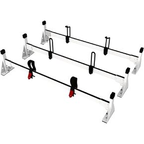 حامل سلم سقف لشاحنة البضائع لـ Ram ProMaster - هيكل فولاذي شديد التحمل مع 3 أشرطة متقاطعة - لمسة نهائية بيضاء متينة لتعزيز الاستقرار وقدرة التحميل in Kuwait