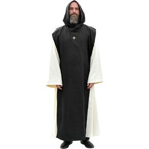 Battle-Merchant Medieval Monk Robe “Anselm" – 2-in-1 Habit with Hood & Scapular, Natural/Black, 100% Cotton in Kuwait