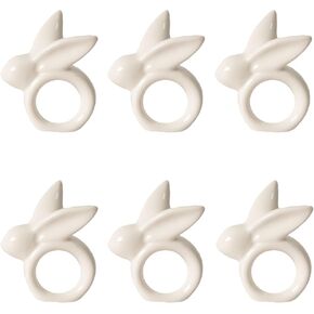 مجموعة حلقات منديل أرنب عيد الفصح مكونة من 6 قطع، حامل حلقات منديل أرنب بورسلين، حلقات منديل أرنب أبيض لعيد الفصح، حفلة الربيع، الولائم، العشاء، ديكور طاولة الزفاف in Kuwait