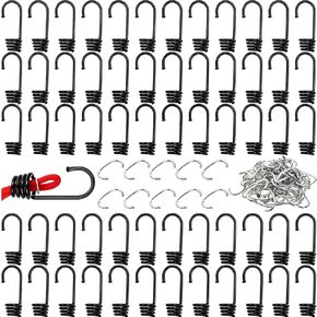 60 Pieces Bungee Cord Hooks, 3/8 Inch Plastic Coated Shock Cord End Hook with C Type Hog Rings for Elastic Rope Strapping Tap, Heavy Duty Spiral Terminal Wire Hooks for Boating, Camping Tarps in Kuwait