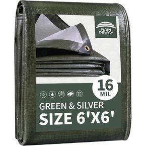 RAINDEWAY قماش القنب الصغير المقاوم للماء مقاس 4 × 6 أقدام، قماش بوليستر شديد التحمل 16 مل، مقاوم للأشعة فوق البنفسجية، مقاوم للتمزق في الهواء الطلق متعدد الأغراض مع حلقات وحواف معززة، أخضر/فضي in Kuwait