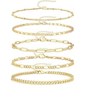 Exquisite Women's Bracelet Set，Stackable 14k Genuine Gold Plated Jewelry Women's Fashion Accessories Glossy Gift Perfect Choice for Fashionable Women in Kuwait