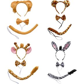 4 Sets Animal Costumes for Adults Giraffe Monkey Tiger Zebra Animal Headbands Bow Tie and Tail Set Jungle Theme Costume Accessories in Kuwait